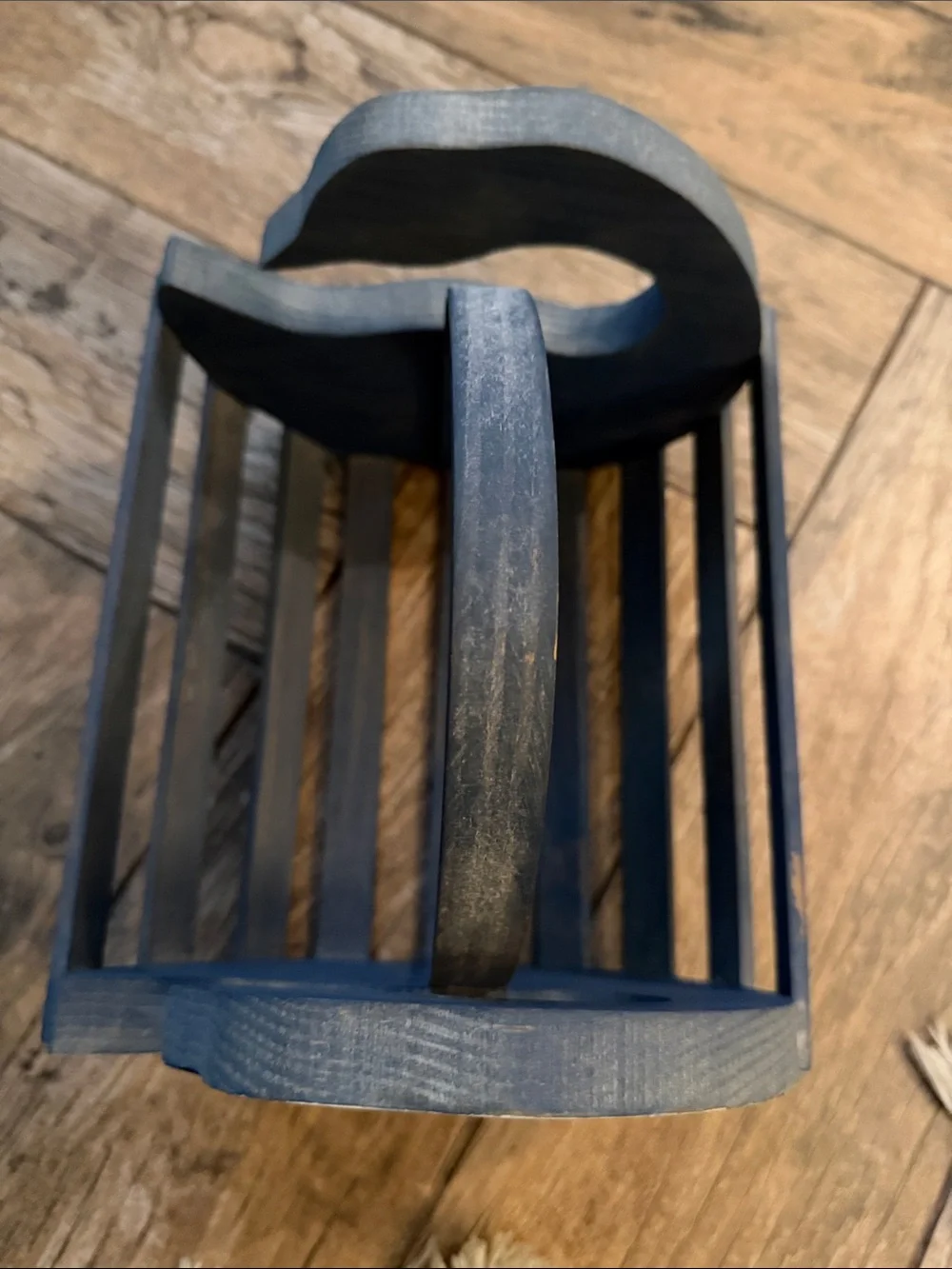 Vintage Wooden hand painted Goose Basket with handle blue